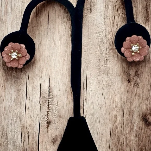 LC Lauren Conrad Gold Plated Pink Enamel Flower & Cubic Zirconia Stud Earrings - Picture 3 of 5